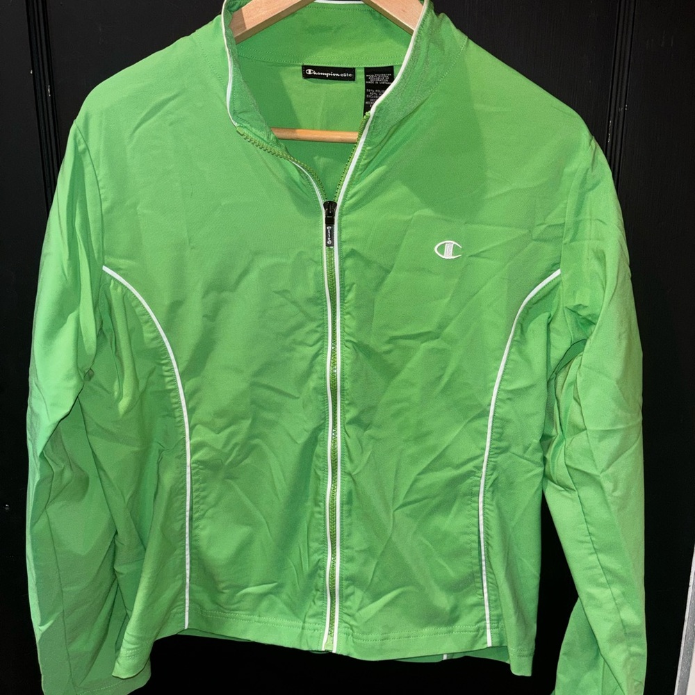 Champion Elite Women's Lightweight Lime Green Zip-Up Jacket Size M Retro Workout